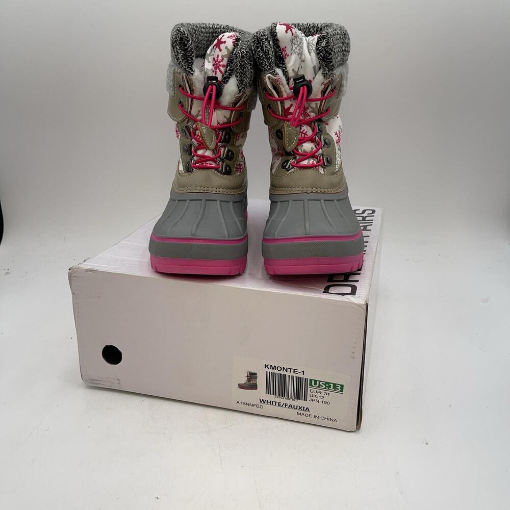 Dream Pairs KMONTE-1 Snow Boots Kids Size 13 White Pink Fur Trim Winter Lace Up